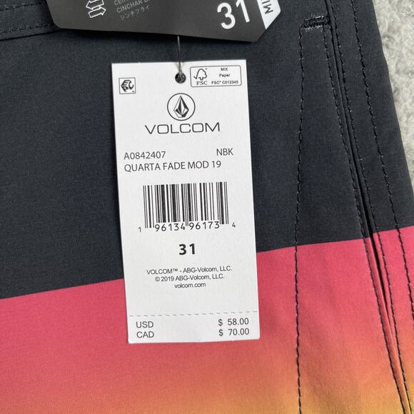 Volcom Board Shorts Men 31 Striped Mod Tech Quarta Fade Pockets Drawstring Swim - Picture 3 of 10